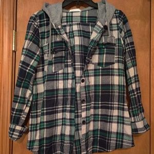 Flannel Button Up Hoodie